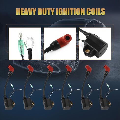6PCS Heavy Duty Ignition Coils Fit for Yamaha Outboard 100HP 115HP 130HP 140HP 150HP 175HP 200HP 225HP 2 Stroke Replace OE 6R3-85570-01-00 6R3-85570-00-00 in Kuwait
