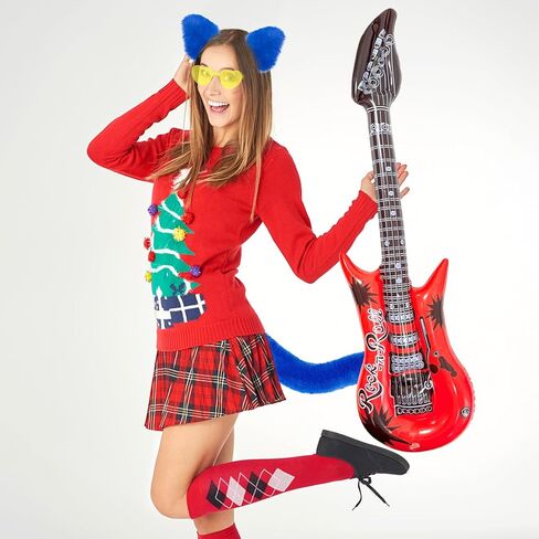 4PCS Blue Cat Costume Set Blue Cat Ears And Tail Yellow Glasses Inflatable Red Guitar for Halloween Cosplay Book Day Dress Up Party in Kuwait