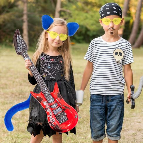 4PCS Blue Cat Costume Set Blue Cat Ears And Tail Yellow Glasses Inflatable Red Guitar for Halloween Cosplay Book Day Dress Up Party in Kuwait