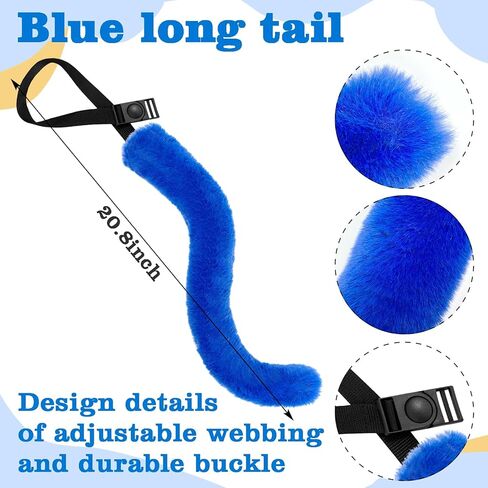 4PCS Blue Cat Costume Set Blue Cat Ears And Tail Yellow Glasses Inflatable Red Guitar for Halloween Cosplay Book Day Dress Up Party in Kuwait