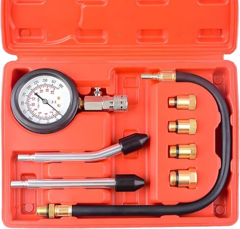 Compression Tester Kit, 0-300 PSI Petrol Engine Cylinder Pressure Test Tool with Hose & Adapters, Small Engine Compression Gauge Tool Set for Testing Car Motorcycle Snowmobile in Kuwait