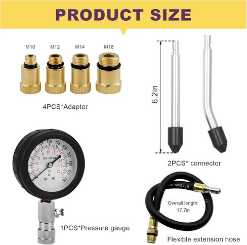Compression Tester Kit, 0-300 PSI Petrol Engine Cylinder Pressure Test Tool with Hose & Adapters, Small Engine Compression Gauge Tool Set for Testing Car Motorcycle Snowmobile in Kuwait