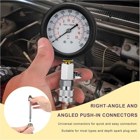 Compression Tester Kit, 0-300 PSI Petrol Engine Cylinder Pressure Test Tool with Hose & Adapters, Small Engine Compression Gauge Tool Set for Testing Car Motorcycle Snowmobile in Kuwait