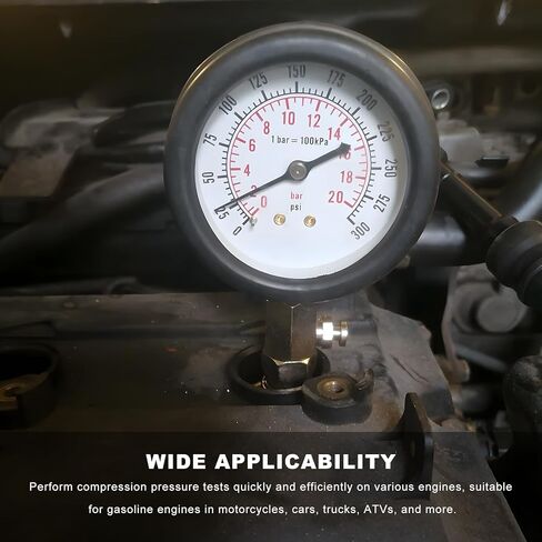 Compression Tester Kit, 0-300 PSI Petrol Engine Cylinder Pressure Test Tool with Hose & Adapters, Small Engine Compression Gauge Tool Set for Testing Car Motorcycle Snowmobile in Kuwait