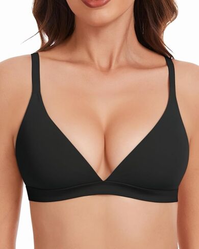 Triangle Bralette Unlined Cloud-Soft Plunge Bra Sexy Deep V Unpadded Wireless Seamless Sleep Tshirt Bra Under Mesh Top in Saudi Arabia