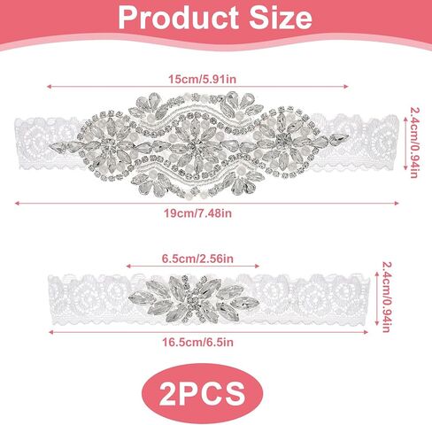 Wedding Garters for Bride, 2 Pieces Stretch Lace Garters Bridal Leg Garter Set for Bride with Rhinestones Pearl Wedding Prom Accessories in Kuwait