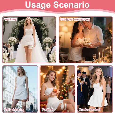 Wedding Garters for Bride, 2 Pieces Stretch Lace Garters Bridal Leg Garter Set for Bride with Rhinestones Pearl Wedding Prom Accessories in Kuwait