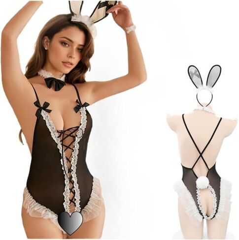 Bunny Cosplay Lingerie Set for Women Sexy Anime Criss Cross Bodysuit See Through Costume Rabbit Roleplay Outfits in Saudi Arabia