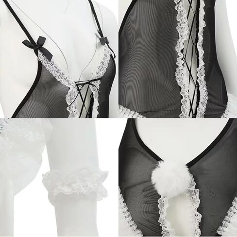 مجموعة ملابس داخلية تنكري على شكل أرنب للنساء بدلة قطعة واحدة مثيرة متقاطعة من الرسوم المتحركة شفافة من خلال ملابس لعب الأدوار على شكل أرنب in Kuwait