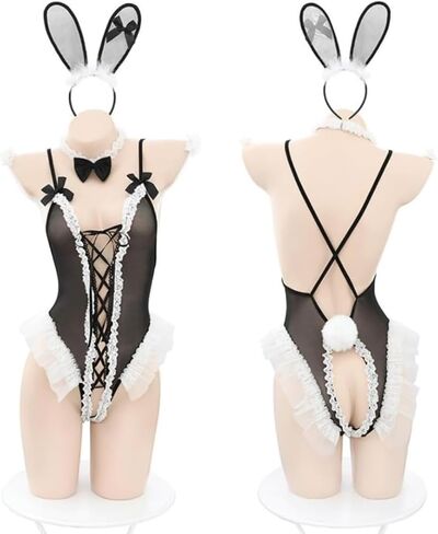 مجموعة ملابس داخلية تنكري على شكل أرنب للنساء بدلة قطعة واحدة مثيرة متقاطعة من الرسوم المتحركة شفافة من خلال ملابس لعب الأدوار على شكل أرنب in Kuwait