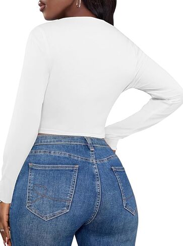 LovelyWholesale كم طويل قمم المحاصيل للنساء مثير التعادل الجبهة الأعلى العميق الخامس الرقبة تي شيرت Clubwear in Kuwait