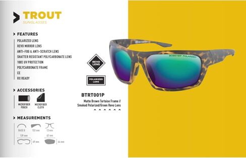 Bobster ® Trout, Matte Brown Tortoise Frame, Smoked Polarized Lens and Green Revo in Kuwait