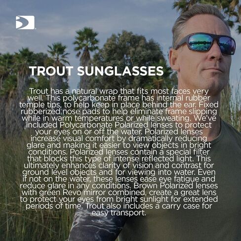 Bobster ® Trout, Matte Brown Tortoise Frame, Smoked Polarized Lens and Green Revo in Kuwait