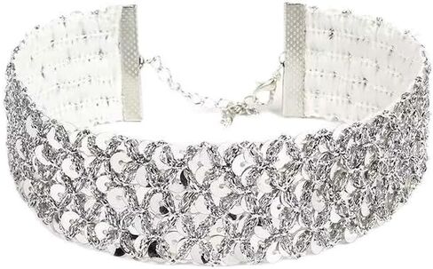 Sparkling Wide Sexy Lace Velvet Short Collar Necklace for Women Girls Black Shiny Alloy Sexy Choker Necklace Chunky Short Necklace Party Costume Jewelry in Kuwait