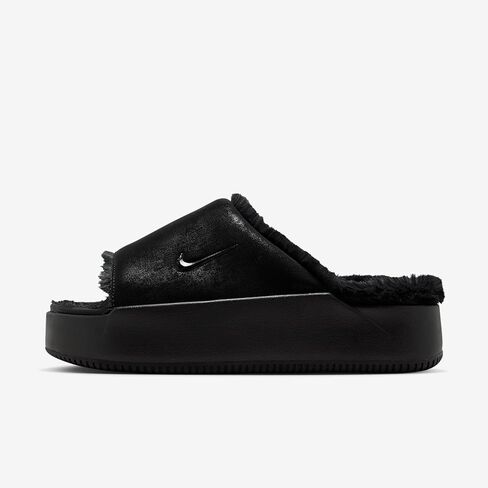 Nike Calm Elevation Fur Women's Slides (Black/Black) in Saudi Arabia