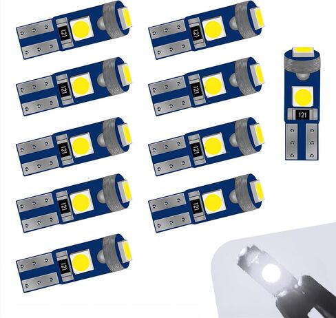 10 قطع من مصابيح LED للسيارة، T5 3030 3SMD ضوء قاعدة إسفين، 12 فولت فائق السطوع 74 37 27 17 2721 مصابيح بديلة للوحة لوحة قيادة السيارة، عالمية لمعظم السيارات (أبيض) in Kuwait