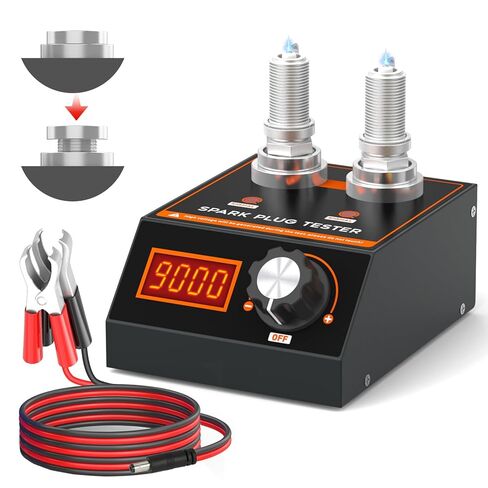 Spark Plug Tester, Automotive Engine Ignition Coil Tester Analyzer Dual Holes 500-9000RPM Adjustable Working Frequency & Hole Height, Spark Tester Tool for 12V Gasoline Vehicles, Motorcycle in Kuwait