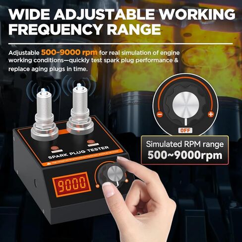 Spark Plug Tester, Automotive Engine Ignition Coil Tester Analyzer Dual Holes 500-9000RPM Adjustable Working Frequency & Hole Height, Spark Tester Tool for 12V Gasoline Vehicles, Motorcycle in Kuwait
