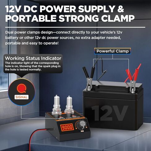 Spark Plug Tester, Automotive Engine Ignition Coil Tester Analyzer Dual Holes 500-9000RPM Adjustable Working Frequency & Hole Height, Spark Tester Tool for 12V Gasoline Vehicles, Motorcycle in Kuwait