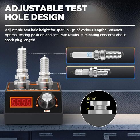 Spark Plug Tester, Automotive Engine Ignition Coil Tester Analyzer Dual Holes 500-9000RPM Adjustable Working Frequency & Hole Height, Spark Tester Tool for 12V Gasoline Vehicles, Motorcycle in Kuwait
