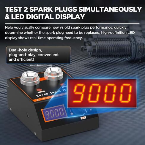 Spark Plug Tester, Automotive Engine Ignition Coil Tester Analyzer Dual Holes 500-9000RPM Adjustable Working Frequency & Hole Height, Spark Tester Tool for 12V Gasoline Vehicles, Motorcycle in Kuwait