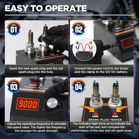 Spark Plug Tester, Automotive Engine Ignition Coil Tester Analyzer Dual Holes 500-9000RPM Adjustable Working Frequency & Hole Height, Spark Tester Tool for 12V Gasoline Vehicles, Motorcycle in Kuwait