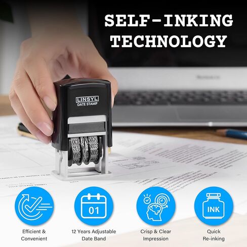 Self-Inking Date Stamp, 12-Year Adjustable Date Stamper with Built-in Black Ink Pad, Perfect for Office, Shipping, Receiving, Invoicing, Expiration & Due Date Marking in Saudi Arabia