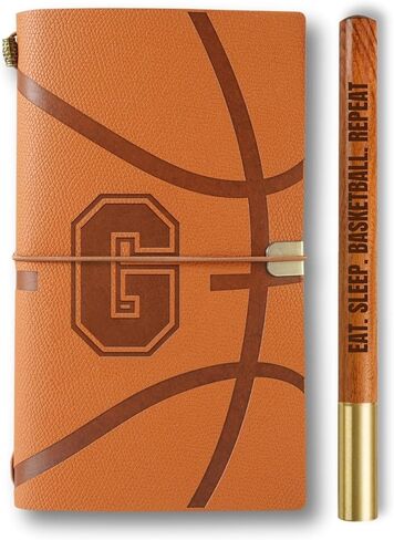 InnoBeta Basketball Gifts for Women Men Teens, Basketball Journal and Pen Vegan Leather Refillable Notebook, Sketchbook, Travel Diary, 7.8x5 Inches, Initial J in Kuwait