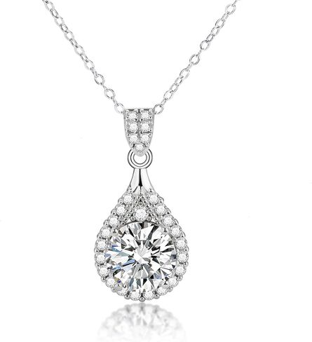 YSDD Teardrop 5 Carat Moissanite Pendant Necklace, 925 Sterling Silver Plated 18K White Gold Ladies Necklace Jewellery in Kuwait