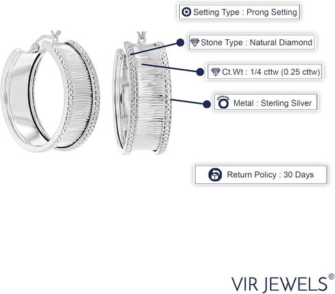 أقراط دائرية من الألماس 1/4 قيراط من Vir Jewels .925 من الفضة الإسترليني مع طلاء الروديوم 1 بوصة in Saudi Arabia