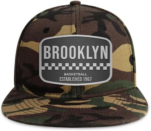 Flatbill Snapback Basketball Cap for Men and Women, Classic Cotton Sports Hat - Brooklyn - Wood Camo in Saudi Arabia