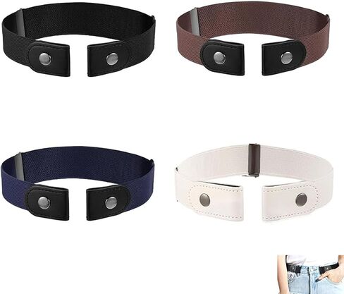 4 Pack No Buckle Stretch Belts, Adjustable Buckle Free Elastic Belt for Women Invisible Belt Stretch Belts for Men Jeans Pants in Saudi Arabia