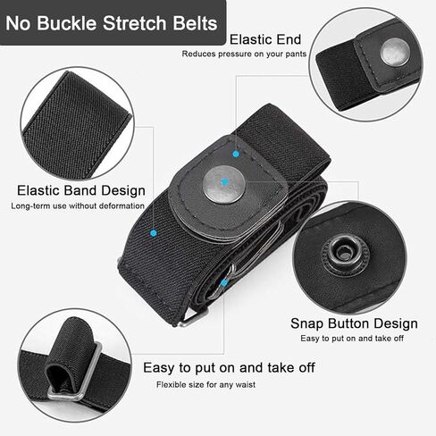 4 Pack No Buckle Stretch Belts, Adjustable Buckle Free Elastic Belt for Women Invisible Belt Stretch Belts for Men Jeans Pants in Saudi Arabia