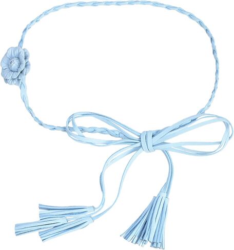 GUZOSJO النساء الفتيات زهرة مضفر حزام التعادل الخصر / حبل مع شرابة التفاف القماش أحزمة لسراويل اللباس in Kuwait