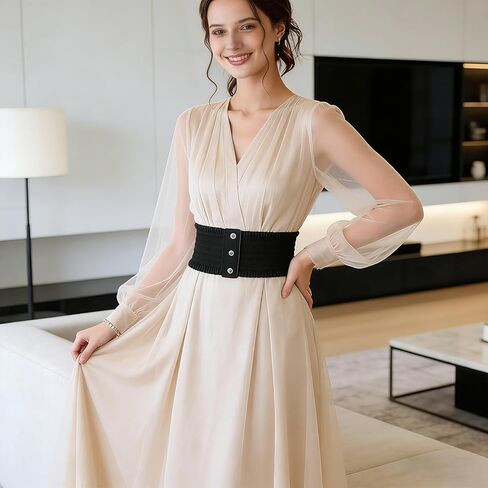 Wide Elastic Waist Belt for Women, Ladies Belts,Wide Waist Belt with Snap Fastener for Dresses in Kuwait