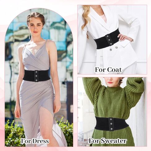 Wide Elastic Waist Belt for Women, Ladies Belts,Wide Waist Belt with Snap Fastener for Dresses in Kuwait