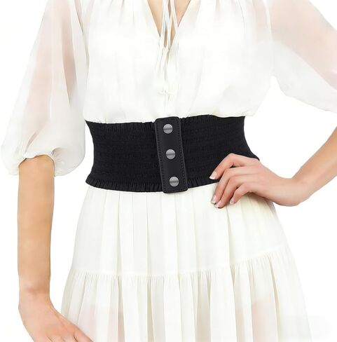 Wide Elastic Waist Belt for Women, Ladies Belts,Wide Waist Belt with Snap Fastener for Dresses in Kuwait