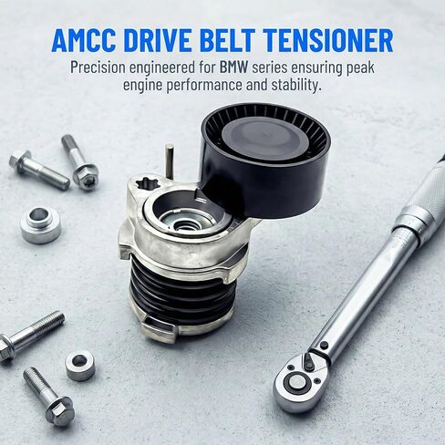 AMCC Drive Belt Tensioner Assembly with Pulley Compatible with BMW 550i GT xDrive 650i Coupe xDrive 750i 760Li Alpina B6 B7 B7L M5 M6 M760i X5 X6 2008-2018 3.0L 4.4L 6.0L V8 V12 Replace: 11287549873 in Kuwait