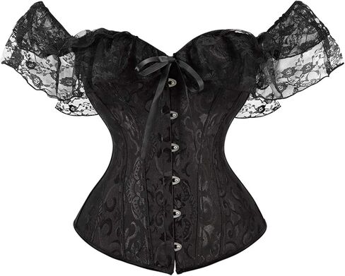 Yuemengxuan Women Sexy Boned Bustier Corset Top Bride Lace Up Floral Satin Overbust Body Shaper Lingerie with Lace Sleeve in Saudi Arabia