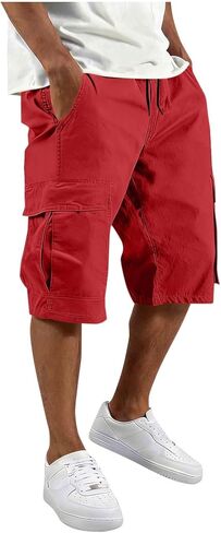 Mens Cargo Shorts Elastic Waist Drawstring Baggy Short Summer Work Casual Solid Sweatpants Shorts with Multi Pockets in Kuwait