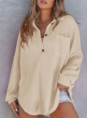 Womens Casual V-neck Sweatshirts Long Sleeve Cute Tunic Tops Loose Fitting Pullovers in Saudi Arabia