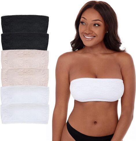 René Rofé Lingerie 6 Pack Women's Bandeau Bra Removable Pads Seamless Strapless Bralette Tube Top Bra in Saudi Arabia