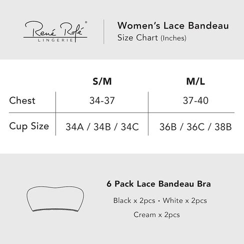 René Rofé Lingerie 6 Pack Women's Bandeau Bra Removable Pads Seamless Strapless Bralette Tube Top Bra in Saudi Arabia