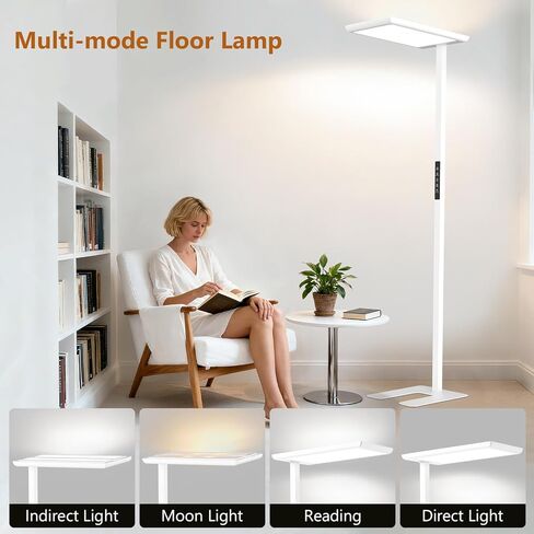 مصباح أرضي LED بقدرة 108 وات، مصباح قراءة كامل الطيف للعناية بالعين بقدرة 8300 لومن، ضوء قائم طويل القامة قابل للتعتيم بطول 77 بوصة، ضوء نهاري طبيعي 4000 كلفن لغرفة المعيشة وغرفة الدراسة والمكتب، CRI>98، أبيض in Kuwait