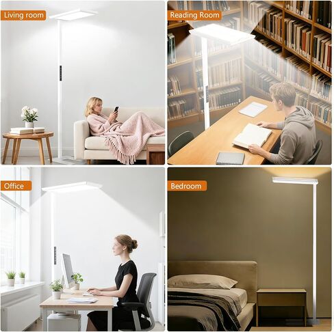 مصباح أرضي LED بقدرة 108 وات، مصباح قراءة كامل الطيف للعناية بالعين بقدرة 8300 لومن، ضوء قائم طويل القامة قابل للتعتيم بطول 77 بوصة، ضوء نهاري طبيعي 4000 كلفن لغرفة المعيشة وغرفة الدراسة والمكتب، CRI>98، أبيض in Kuwait