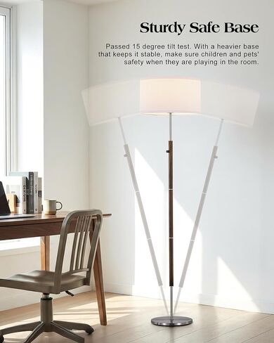 مصباح أرضي قابل للتعتيم من ELYONA مصنوع من خشب الجوز والنيكل المصقول ومصباح قائم في منتصف القرن الحديث مع غطاء من القماش الأبيض ومفتاح دوار لغرفة المعيشة وغرفة النوم والمكتب، يتضمن لمبة LED in Kuwait