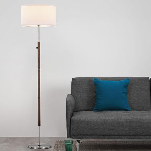 مصباح أرضي قابل للتعتيم من ELYONA مصنوع من خشب الجوز والنيكل المصقول ومصباح قائم في منتصف القرن الحديث مع غطاء من القماش الأبيض ومفتاح دوار لغرفة المعيشة وغرفة النوم والمكتب، يتضمن لمبة LED in Kuwait