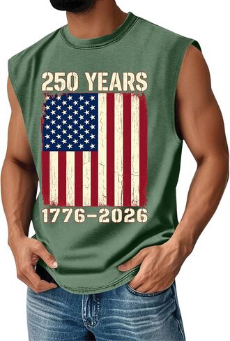 250 Anniversary Usa Tank Top Men 4th Of July Outfit, 1776 Independence Day Sleeveless Shirts in Saudi Arabia