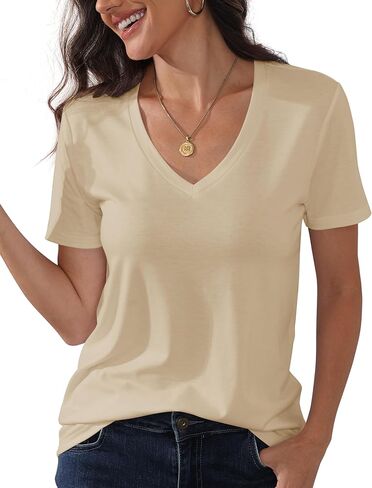 PALINDA Women's Classic Fit T Shirts Short Sleeve V Neck Casual Tee Shirt Summer Tops in Kuwait