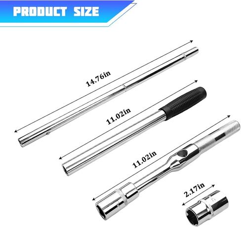 Car Extended Lug Wrench, Heavy Duty 4 Way Vehicle Tire lron Nut Wrench Set with 17/19 and 21/23mm Sockets, Automotive Wheel Changing Bolt Nut Removal Tool, Universal for SUV RV Pickup in Saudi Arabia